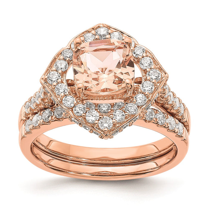 Exclusive Blooming Bridal 14K Rose Gold Halo Ring: 7mm Morganite & 3/4 Carat Diamonds, Stylish Value-7