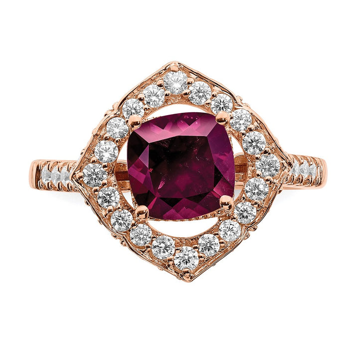 Buy Affordable 14K Rose Gold Rhodolite Garnet & Diamond Halo Engagement Ring-4