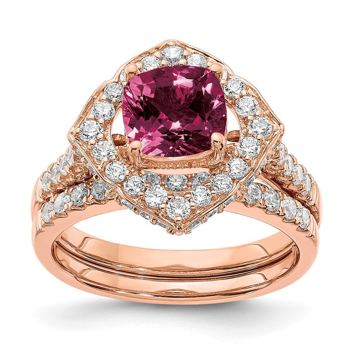 Buy Affordable 14K Rose Gold Rhodolite Garnet & Diamond Halo Engagement Ring-7