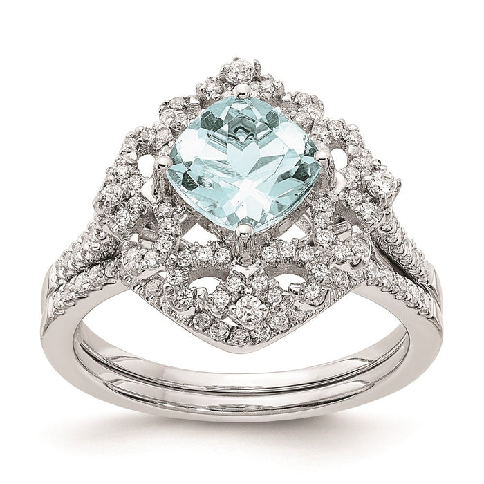 Buy Exclusive 14K White Gold Vintage Engagement Ring with 7mm Aquamarine & Diamonds-7