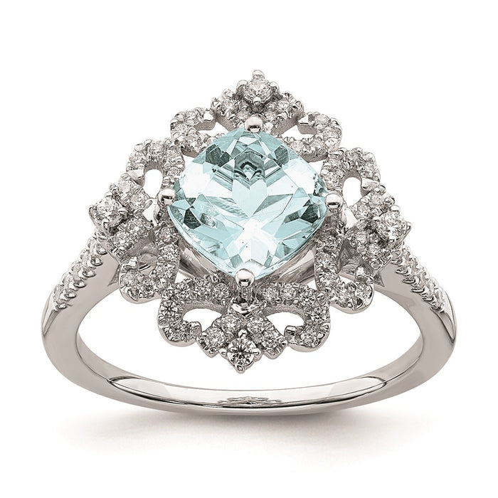 Buy Exclusive 14K White Gold Vintage Engagement Ring with 7mm Aquamarine & Diamonds-1