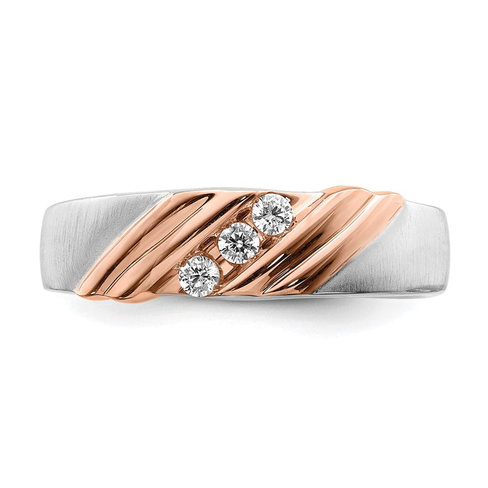 Buy Stylish 14K White & Rose Gold Men's 3-Stone Diamond Band - 1/6 Carat-4