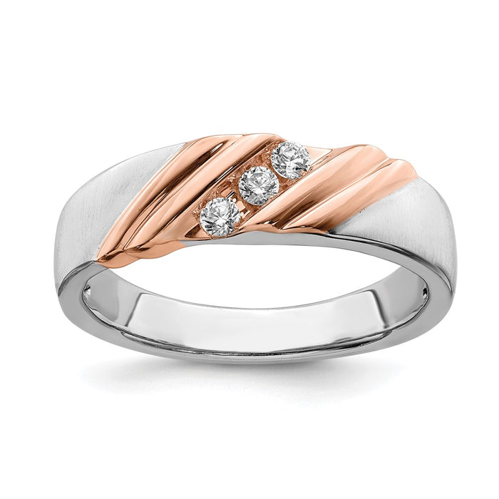Buy Stylish 14K White & Rose Gold Men's 3-Stone Diamond Band - 1/6 Carat-1