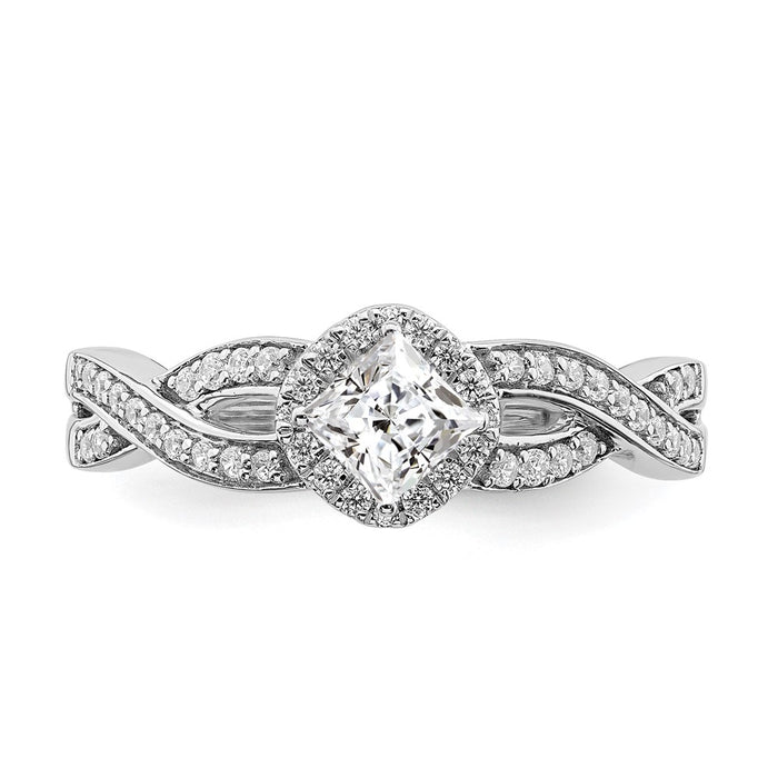 High-Quality 14K White Gold Criss-Cross Halo Engagement Ring, 1/3 Carat Value-4