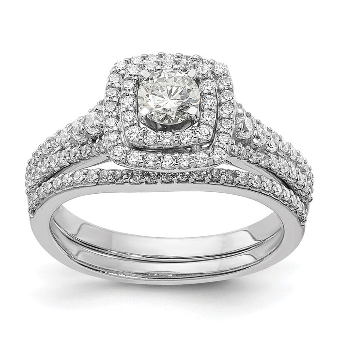 Buy 14K White Gold Double Halo Engagement Ring - 1/3 Carat Center, 1/2 CT Diamonds, Stylish Value!-7