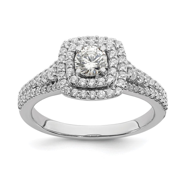 Buy 14K White Gold Double Halo Engagement Ring - 1/3 Carat Center, 1/2 CT Diamonds, Stylish Value!-1