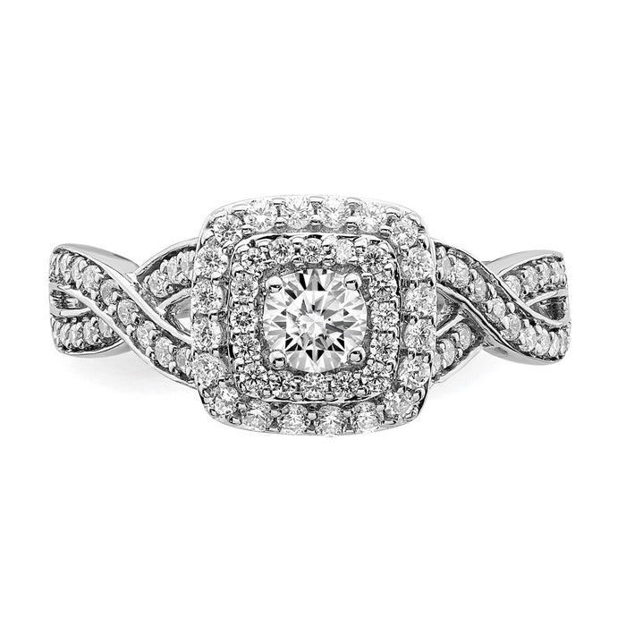 Buy Designer 14K White Gold Double Halo Engagement Ring, 1/4 Carat Center Stone, 1/2 Carat Total Weight - Stylish Value!-4