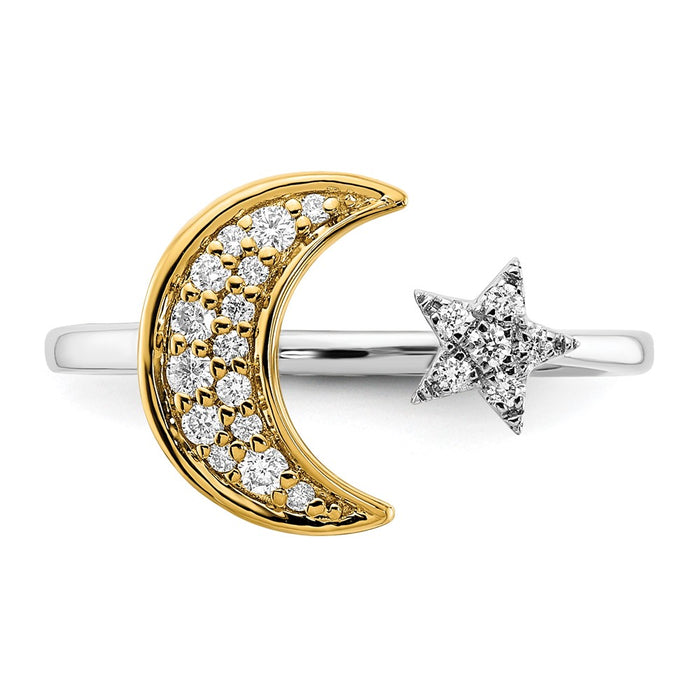 Shop Exclusive 14K Two-Tone Diamond Moon and Star Ring - Stylish Luxury Jewelry-4