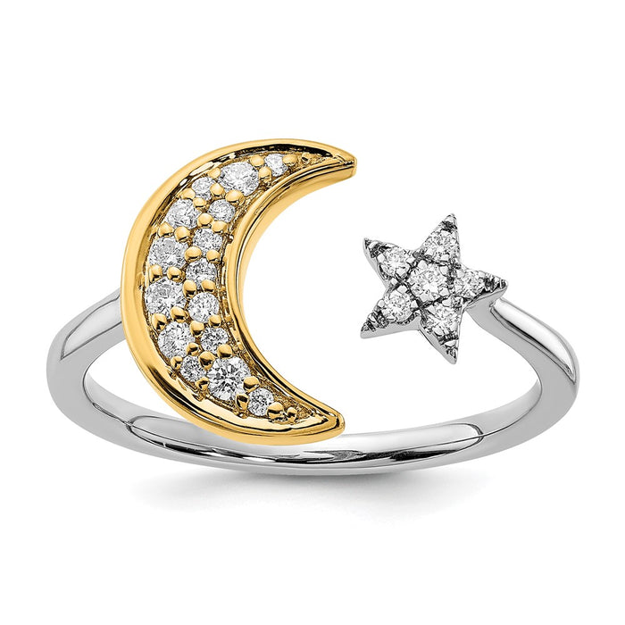 Shop Exclusive 14K Two-Tone Diamond Moon and Star Ring - Stylish Luxury Jewelry-1