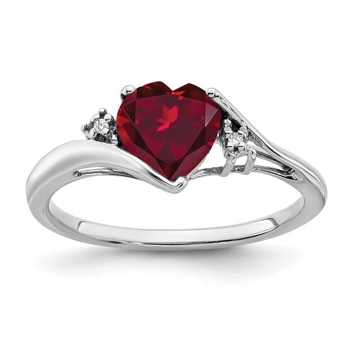 High-Quality 14K White Gold Heart Ring with Ruby & Diamond Accents - Stylish Value-1