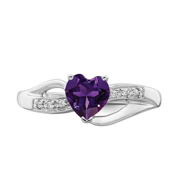 Exclusive 14K White Gold Heart Ring with Amethyst & Diamond Accents - Stylish Value-4