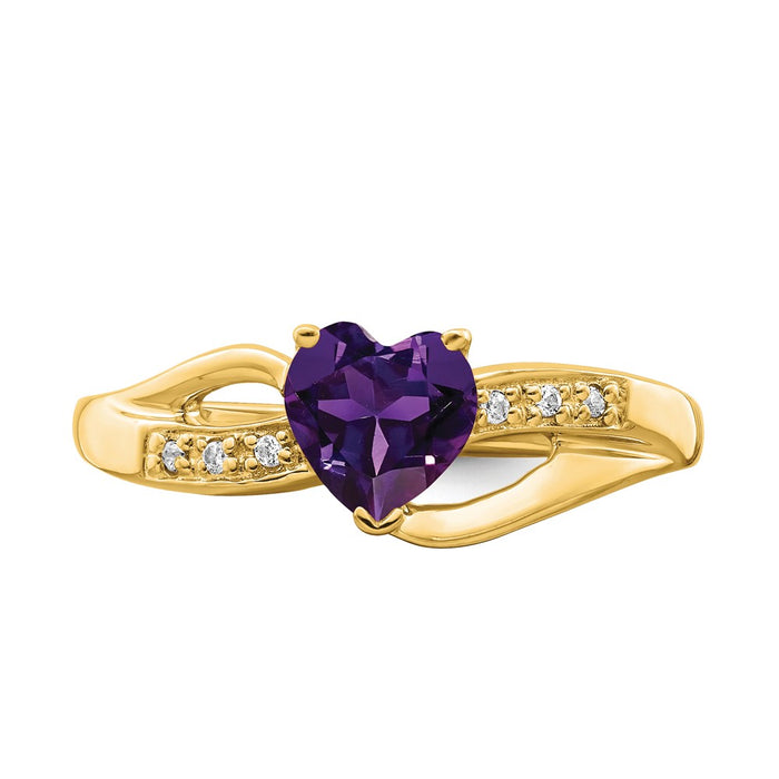 Shop Stylish 14K Gold Heart Ring with Amethyst & Diamond Accents, 2.5g-4