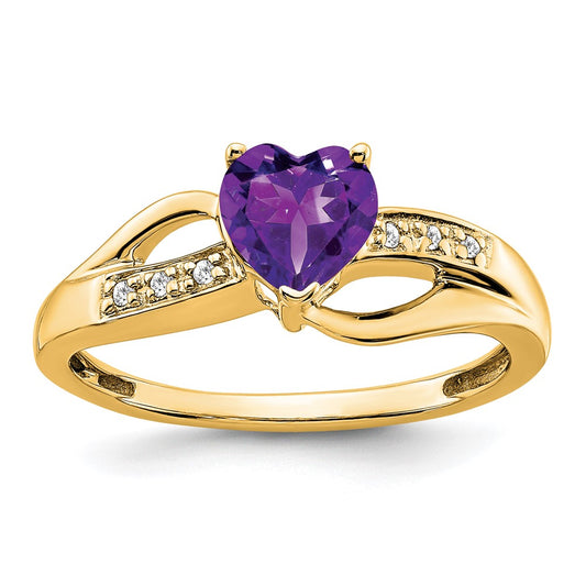 Shop Stylish 14K Gold Heart Ring with Amethyst & Diamond Accents, 2.5g