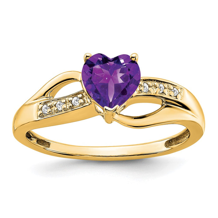 Shop Stylish 14K Gold Heart Ring with Amethyst & Diamond Accents, 2.5g-1