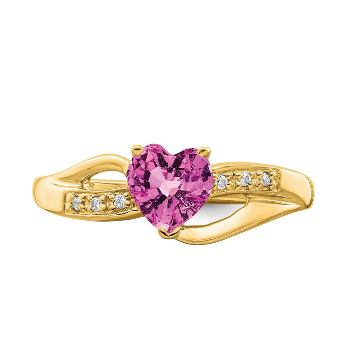 Buy 14K Gold Heart Ring with Created Pink Sapphire & Diamonds | Stylish Value-4