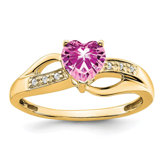 Buy 14K Gold Heart Ring with Created Pink Sapphire & Diamonds | Stylish Value