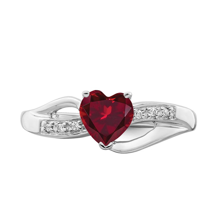 Buy Exclusive 14K White Gold Heart Ring with Created Ruby & Diamond Accents-4