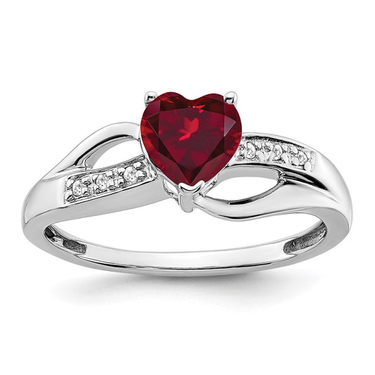 Buy Exclusive 14K White Gold Heart Ring with Created Ruby & Diamond Accents
