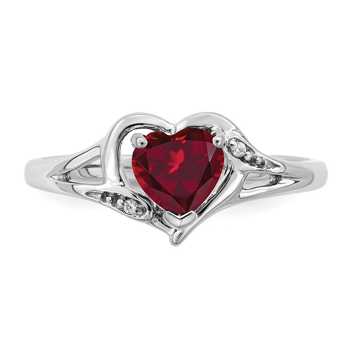 High-Quality 14K White Gold Heart Ring with Ruby & Diamond Accents - Stylish Value-4