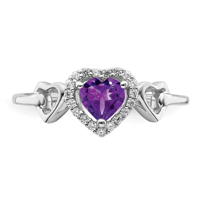 Shop Exclusive 14K White Gold Heart Ring - Amethyst & Diamond Accents, Stylish!-4