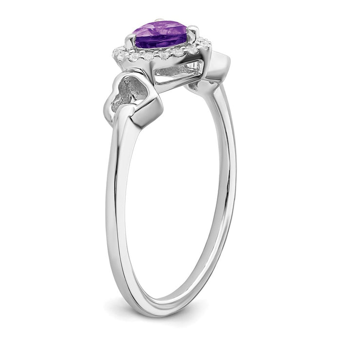 Shop Exclusive 14K White Gold Heart Ring - Amethyst & Diamond Accents, Stylish!-6