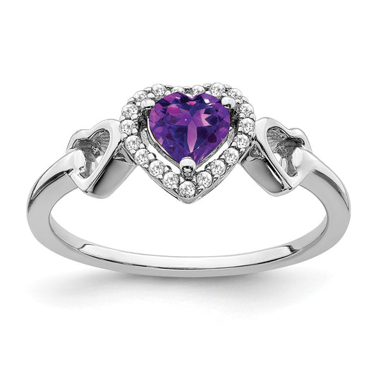 Shop Exclusive 14K White Gold Heart Ring - Amethyst & Diamond Accents, Stylish!