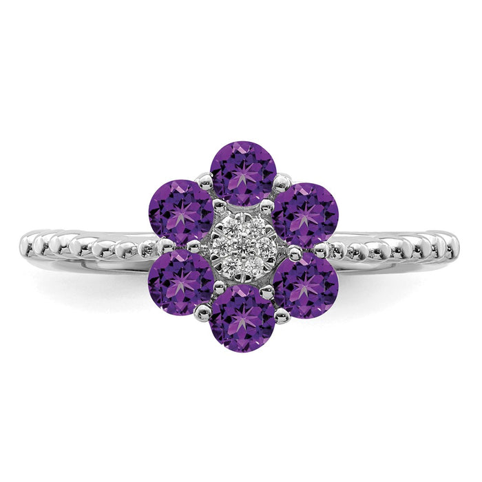 Shop Exclusive 14K White Gold Floral Ring with Amethyst & Diamond Accents - Stylish!-4