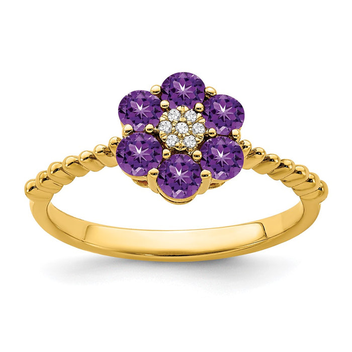 Buy Exclusive 14K Gold Amethyst & Diamond Floral Ring - Stylish & Affordable!-1