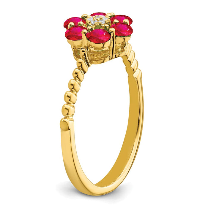High-Quality 14K Gold Ruby & Diamond Floral Ring | Stylish Luxury Jewelry-6