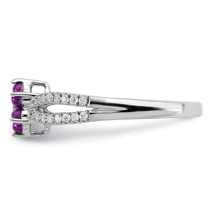 Buy Exclusive 14K White Gold Floral Ring with Amethyst & Diamond Accents-3