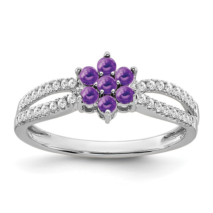 Buy Exclusive 14K White Gold Floral Ring with Amethyst & Diamond Accents-1
