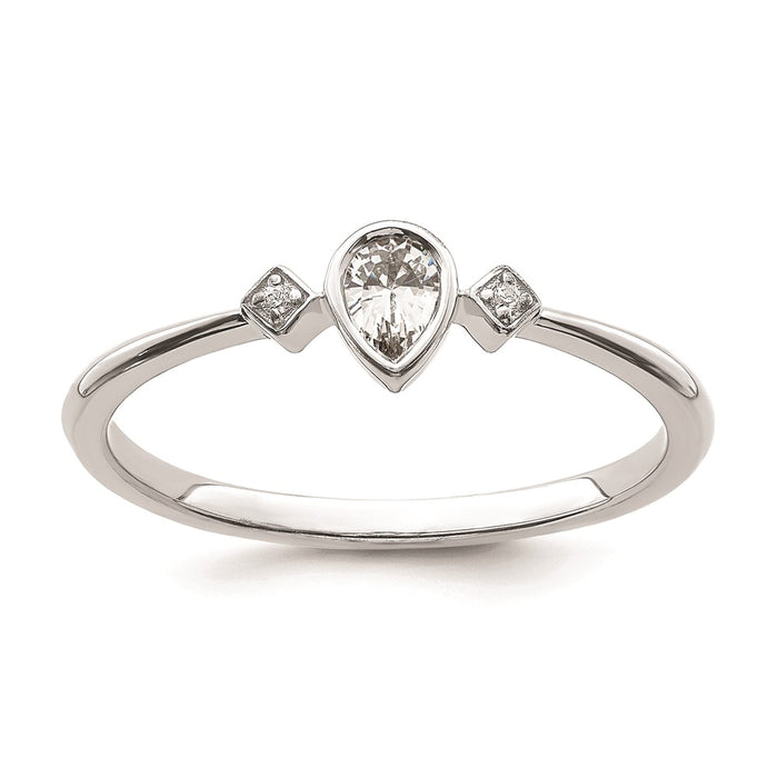 Exclusive 14K White Gold Petite 3-Stone Pear Diamond Engagement Ring - 1/15 Carat-7