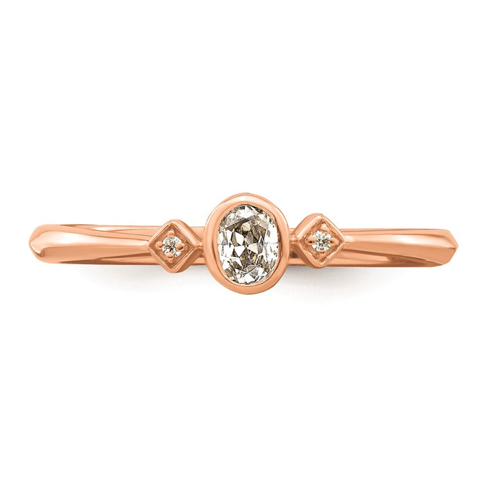 Buy Stylish 14K Rose Gold Petite 3-Stone Oval Diamond Ring - 1/15 Carat-4