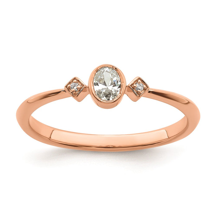 Buy Stylish 14K Rose Gold Petite 3-Stone Oval Diamond Ring - 1/15 Carat-1