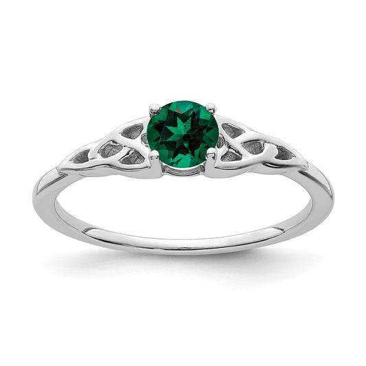 Shop Stylish 14K White Gold Celtic Knot Ring with Created Emerald - Affordable Elegance