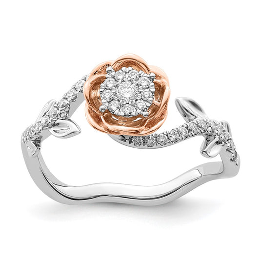 Shop Exclusive 14K Two-Tone Gold Flower Ring with 1/4 Carat Lab-Grown Diamond