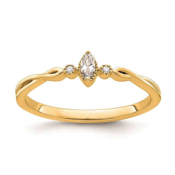 Order Stylish 14K Gold Petite 3-Stone Marquise Diamond Engagement Ring - 1/15 Carat-1