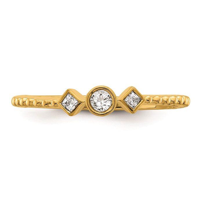Exclusive 14K Gold Scalloped Band 3-Stone Engagement Ring, 1/15 Carat Diamonds-4