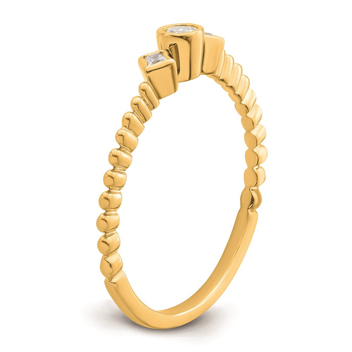 Exclusive 14K Gold Scalloped Band 3-Stone Engagement Ring, 1/15 Carat Diamonds-6