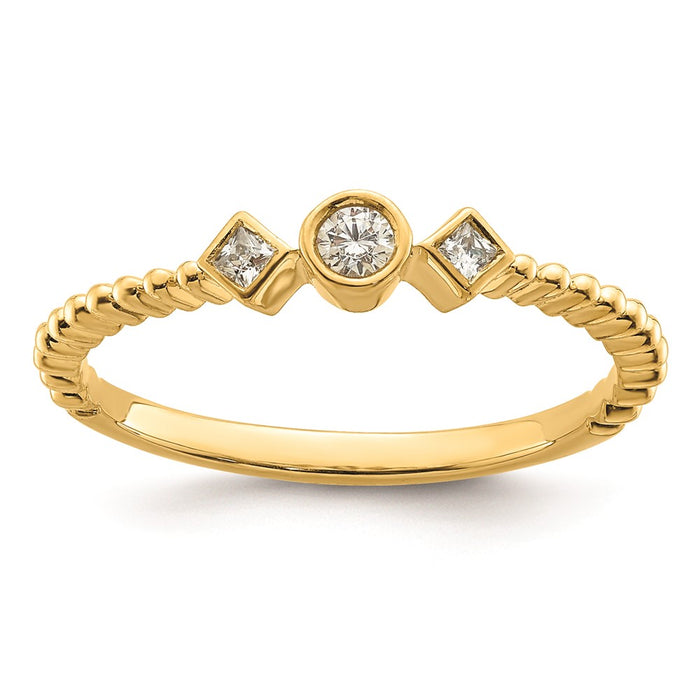 Exclusive 14K Gold Scalloped Band 3-Stone Engagement Ring, 1/15 Carat Diamonds-1
