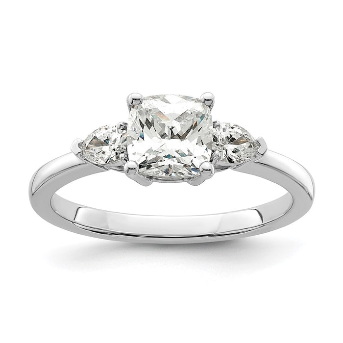 High-Quality 14K White Gold 3-Stone Semi-Mount Ring with Pear & Cushion Cuts-1