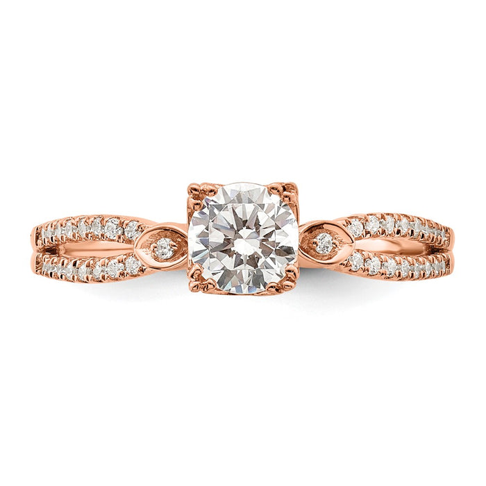 Buy 14K Rose Gold Double Row Engagement Ring - 1/2 Carat Center, Stylish Design-4