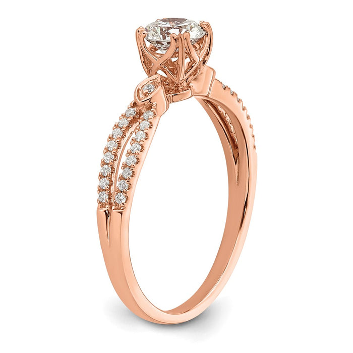 Buy 14K Rose Gold Double Row Engagement Ring - 1/2 Carat Center, Stylish Design-6