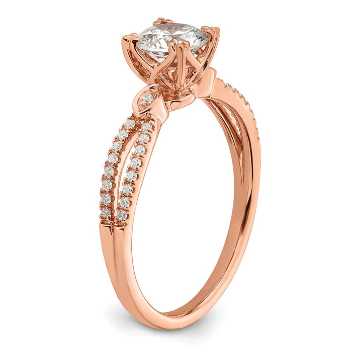 Buy Exclusive 14K Rose Gold Double Row Engagement Ring, 3/4 Carat Center, Stylish Accents-6