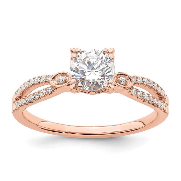 Buy Exclusive 14K Rose Gold Double Row Engagement Ring, 3/4 Carat Center, Stylish Accents-1