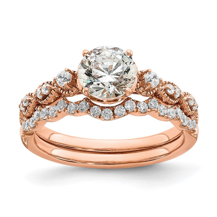 Buy Designer 14K Rose Gold Semi-Mount Engagement Ring, 1 Carat Center, Stylish Accents-7