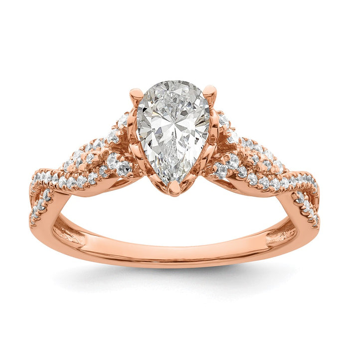 Exclusive 14K Rose Gold Criss-Cross Engagement Ring, 1 Carat Pear & Diamond Accents-8