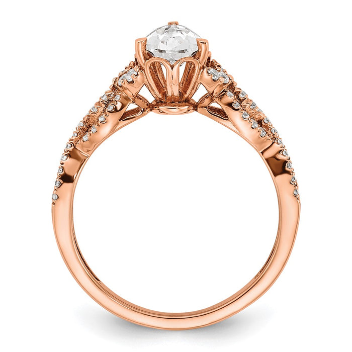 Exclusive 14K Rose Gold Criss-Cross Engagement Ring, 1 Carat Pear & Diamond Accents-2