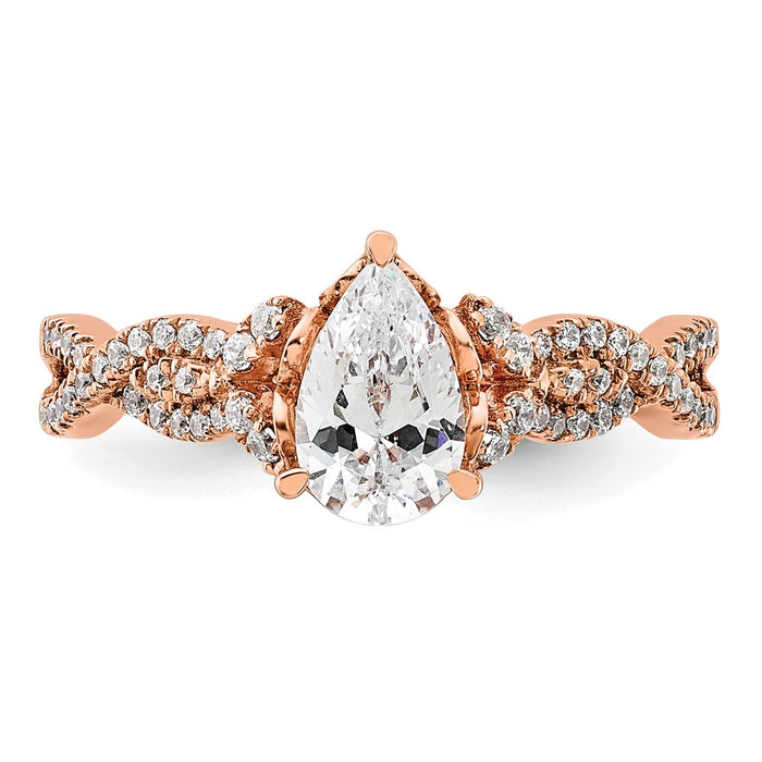 Exclusive 14K Rose Gold Criss-Cross Engagement Ring, 1 Carat Pear & Diamond Accents-4