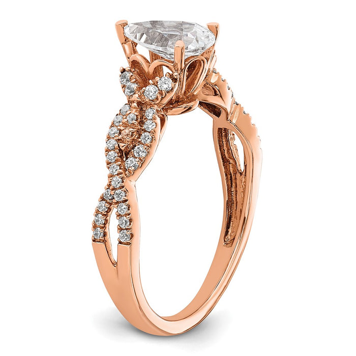 Exclusive 14K Rose Gold Criss-Cross Engagement Ring, 1 Carat Pear & Diamond Accents-6